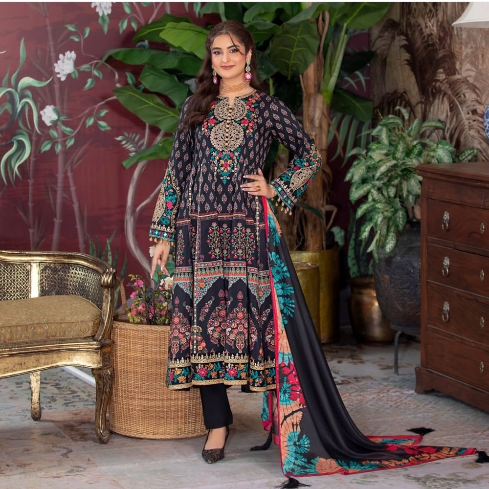 Elegant Black and Multicolor Embroidered Dress